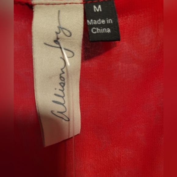 Evereve Allison Joy Medium Red Floral Berklee Wrap Dress 3/4 Puff Sleeve - Picture 9 of 13